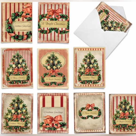 The Best Card Company 10 Retro Christmas Greeting Cards with Envelopes - Picture 1 of 8